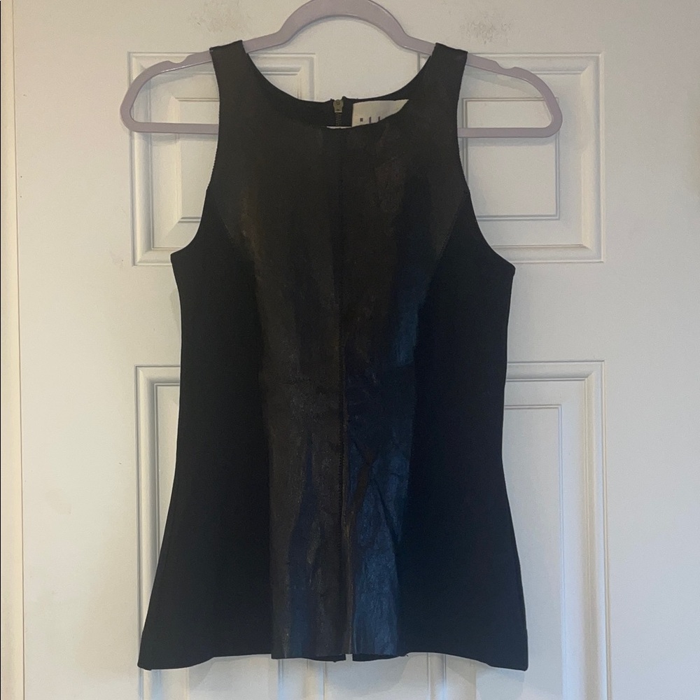 Illia Black Genuine Leather Panel Sleeveless Top Sz 6